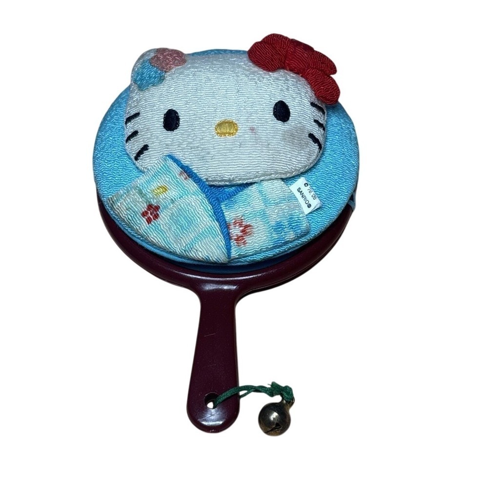 Sanrio Hello Kitty Hand Mirror Blue Burgundy Vintage 3D Plush Kimono